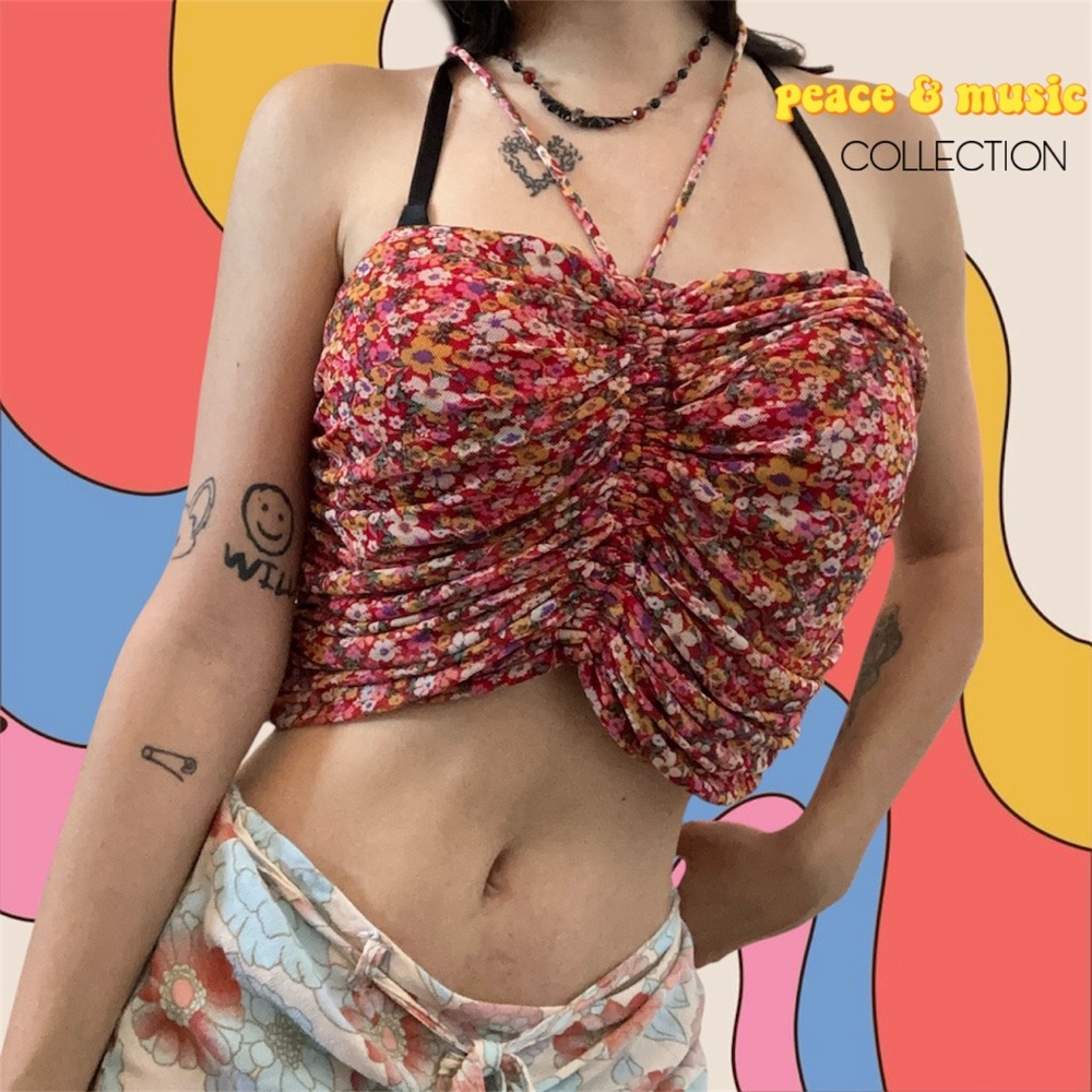 Hippie Urban Outfitters Mesh Floral Halter Top